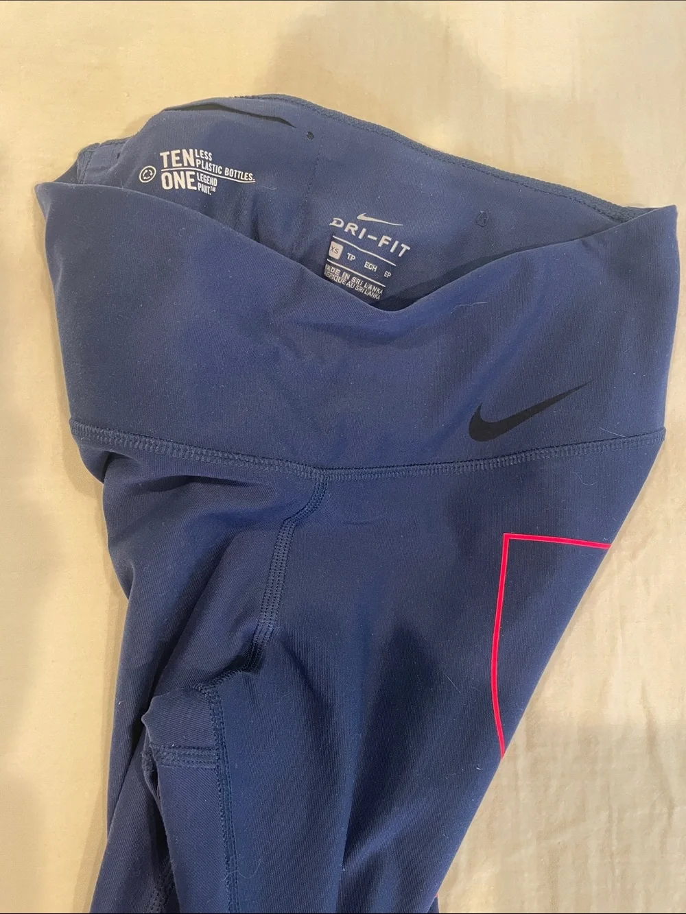 Nike Girls Navy Leggings with Pink Outline Logo